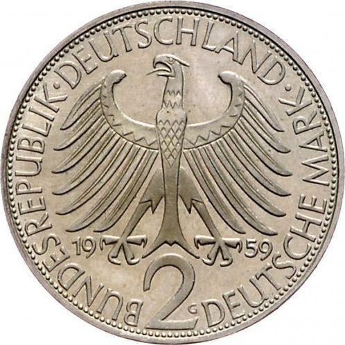 Реверс монеты - 2 марки 1959 года G "Планк" - цена  монеты - Германия, ФРГ