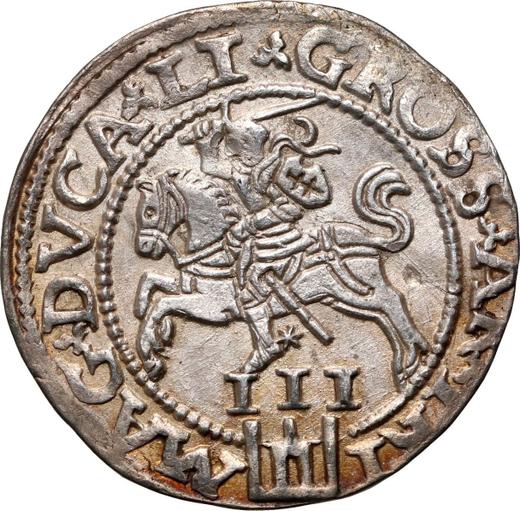 Reverso Trojak (3 groszy) 1562 "Lituania" Escudo de armas sin escudo - valor de la moneda de plata - Polonia, Segismundo II Augusto