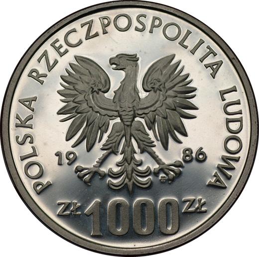 Аверс монеты - Пробные 1000 злотых 1986 года MW ET "Сова" Серебро - цена серебряной монеты - Польша, Народная Республика