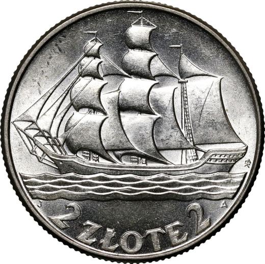 Reverso 2 eslotis 1936 JA "Velero" - valor de la moneda de plata - Polonia, Segunda República
