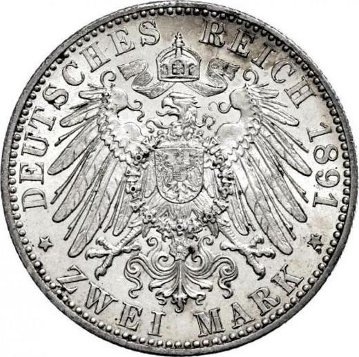 Reverso 2 marcos 1891 A "Hessen" - valor de la moneda de plata - Alemania, Imperio alemán