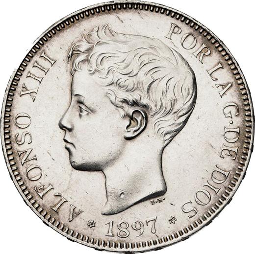 Аверс монеты - 5 песет 1897 года SGV - цена серебряной монеты - Испания, Альфонсо XIII