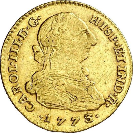 Awers monety - 2 escudo 1773 NR VJ - cena złotej monety - Kolumbia, Karol III