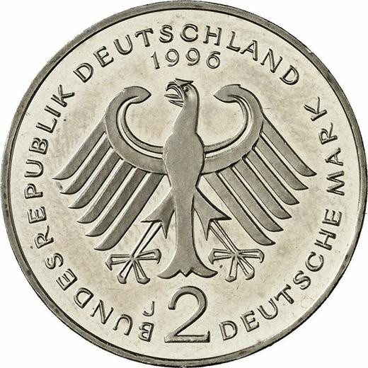 Reverso 2 marcos 1996 J "Franz Josef Strauß" - valor de la moneda  - Alemania, RFA