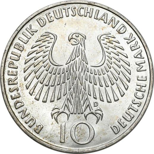 Реверс монеты - 10 марок 1972 года D "XX летние Олимпийские игры" - цена серебряной монеты - Германия, ФРГ