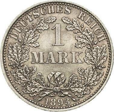 Аверс монеты - 1 марка 1893 года A "Тип 1891-1916" - цена серебряной монеты - Германия, Германская Империя