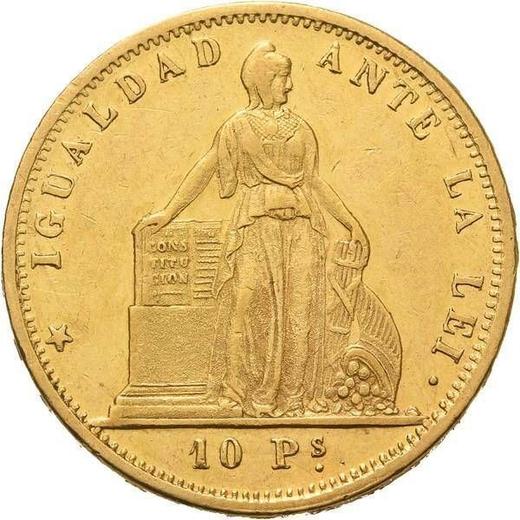 Аверс монеты - 10 песо 1866 года So - цена  монеты - Чили, Республика