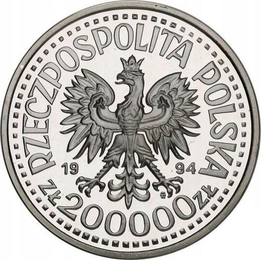 Аверс монеты - 200000 злотых 1994 года MW BCH "Битва под Монтекассино" - цена серебряной монеты - Польша, III Республика до деноминации