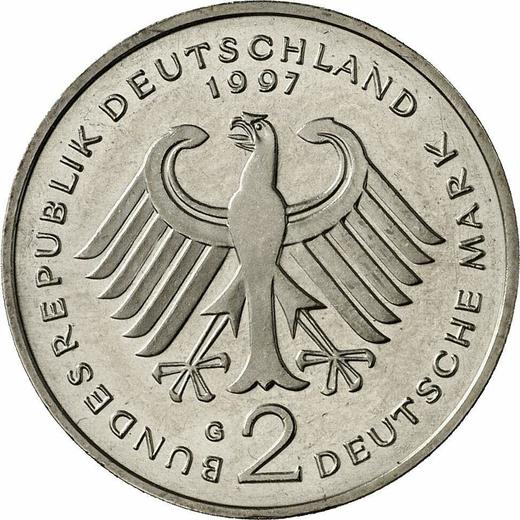 Reverse 2 Mark 1997 G "Willy Brandt" -  Coin Value - Germany, FRG