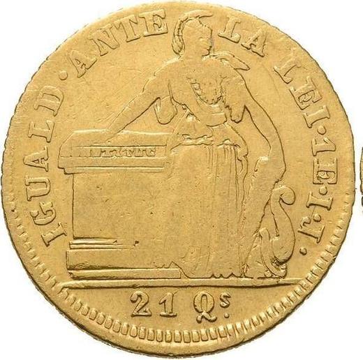 Reverso 1 escudo 1841 So IJ - valor de la moneda de oro - Chile, República