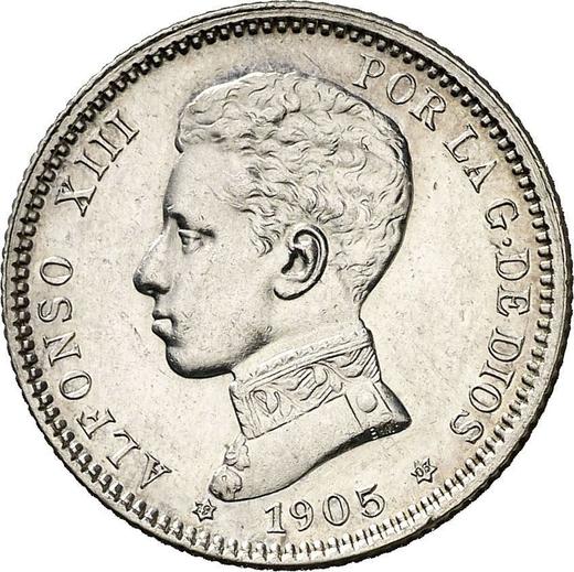 Аверс монеты - 1 песета 1905 года SMV - цена серебряной монеты - Испания, Альфонсо XIII