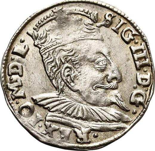 Аверс монеты - Трояк (3 гроша) 1597 года "Литва" Дата вверху - цена серебряной монеты - Польша, Сигизмунд III Ваза