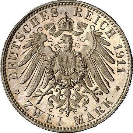 Реверс монеты - 2 марки 1911 года E "Саксония" - цена серебряной монеты - Германия, Германская Империя