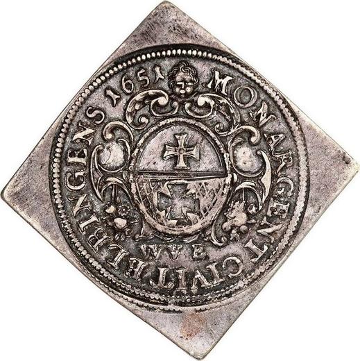 Rewers monety - Ort (18 groszy) 1651 WVE "Elbląg" Klipa - cena srebrnej monety - Polska, Jan II Kazimierz