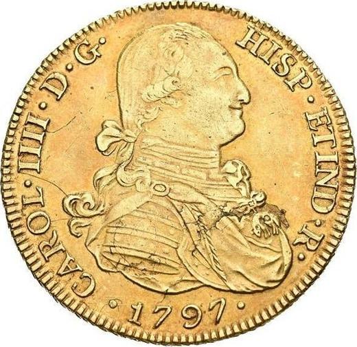 Awers monety - 8 escudo 1797 PTS PP - cena złotej monety - Boliwia, Karol IV