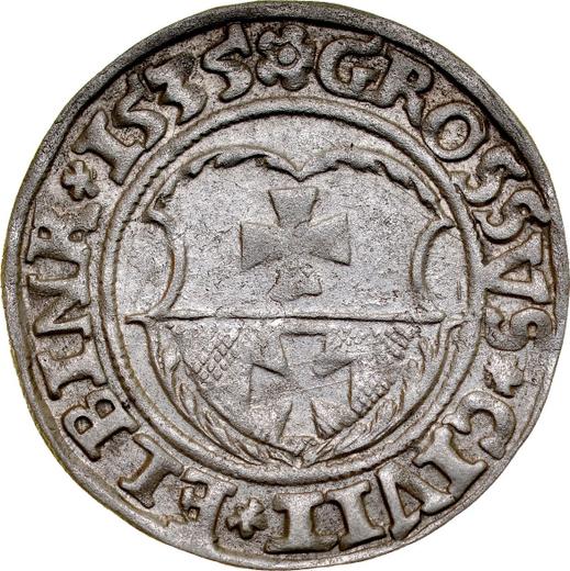 Аверс монеты - 1 грош 1535 года "Эльблонг" - цена серебряной монеты - Польша, Сигизмунд I Старый