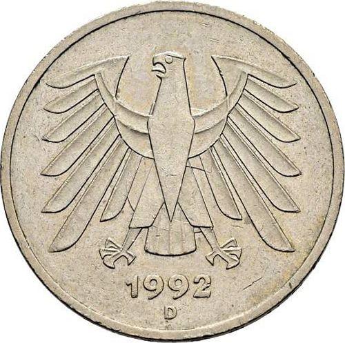 Реверс монеты - 5 марок 1992 года D Брак чеканки Лихтенраде - цена  монеты - Германия, ФРГ
