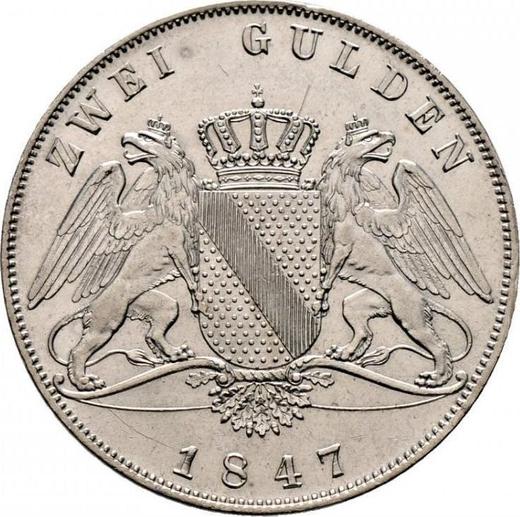 Reverso 2 florines 1847 D - valor de la moneda de plata - Baden, Leopoldo I de Baden 