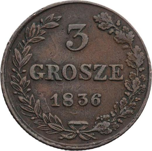 Реверс монеты - 3 гроша 1836 года MW "Хвост прямой" - цена  монеты - Польша, Российское правление