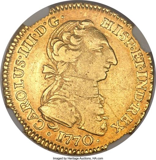 Аверс монеты - 2 эскудо 1770 года Mo MF - цена золотой монеты - Мексика, Карл III