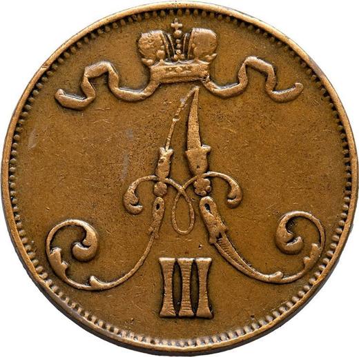 Аверс монеты - 5 пенни 1889 года - цена  монеты - Финляндия, Великое княжество