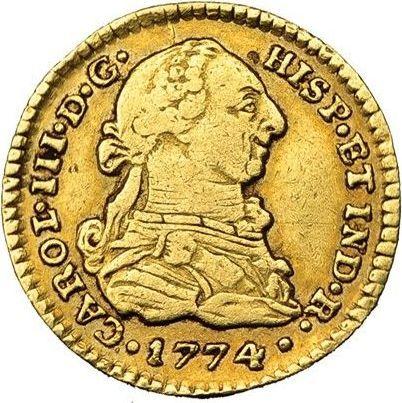 Аверс монеты - 1 эскудо 1774 года P JS - цена золотой монеты - Колумбия, Карл III