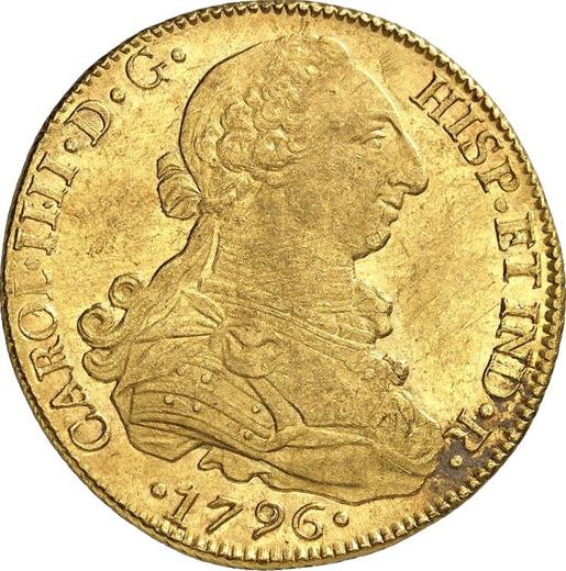 Anverso 8 escudos 1796 So DA - valor de la moneda de oro - Chile, Carlos IV