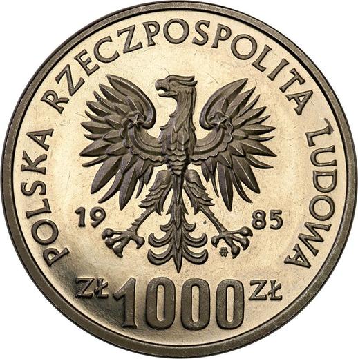 Аверс монеты - Пробные 1000 злотых 1985 года MW "Белка" Никель - цена  монеты - Польша, Народная Республика