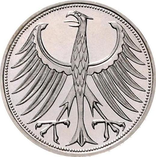 Реверс монеты - 5 марок 1967 года J - цена серебряной монеты - Германия, ФРГ