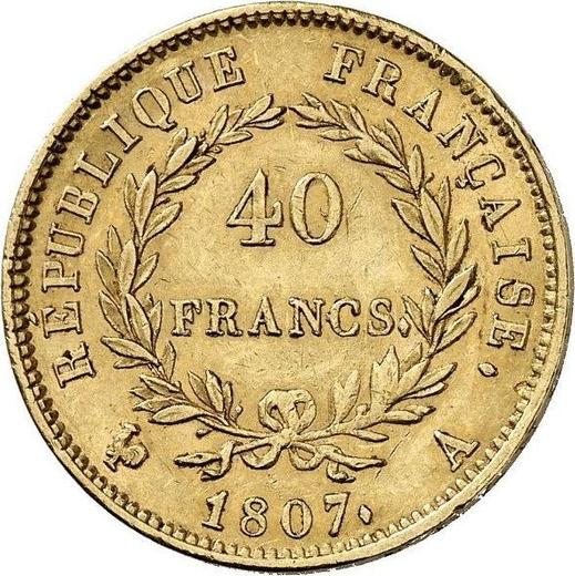Reverso 40 francos 1807 A "Tipo 1807-1808" París - valor de la moneda de oro - Francia, Napoleón I Bonaparte