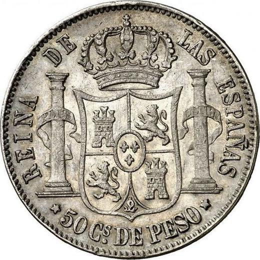 Реверс монеты - 50 сентаво 1866 года - цена серебряной монеты - Филиппины, Изабелла II