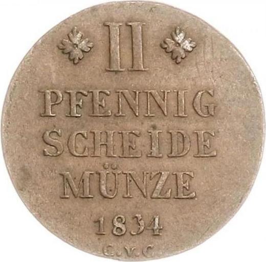 Rewers monety - 2 fenigi 1834 CvC - cena  monety - Brunszwik-Wolfenbüttel, Wilhelm