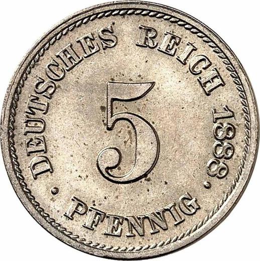 Аверс монеты - 5 пфеннигов 1888 года J "Тип 1874-1889" - цена  монеты - Германия, Германская Империя