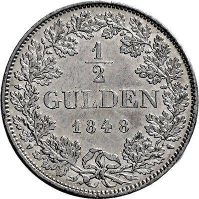 Реверс монеты - 1/2 гульдена 1848 года - цена серебряной монеты - Бавария, Максимилиан II