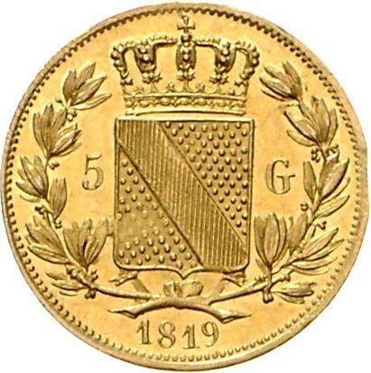 Reverso 5 florines 1819 PH - valor de la moneda de oro - Baden, Luis I
