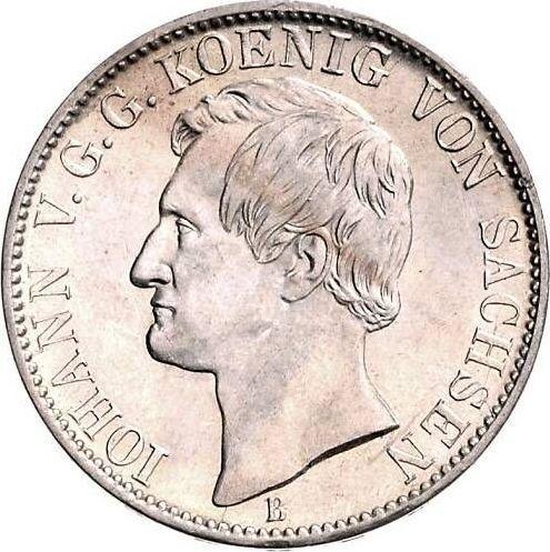 Аверс монеты - Талер 1865 года B "Горный" - цена серебряной монеты - Саксония-Альбертина, Иоганн