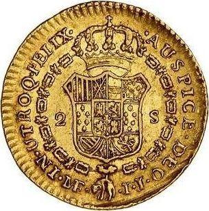 Rewers monety - 2 escudo 1800 IJ - cena złotej monety - Peru, Karol IV