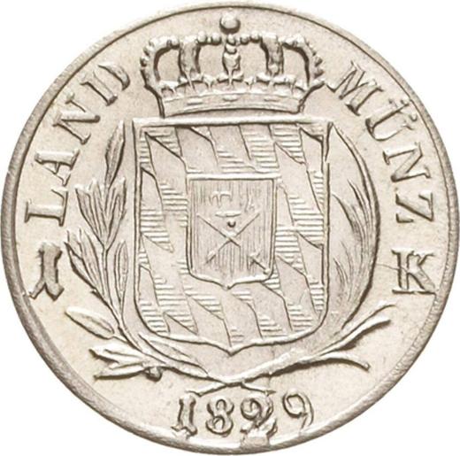 Реверс монеты - 1 крейцер 1829 года - цена серебряной монеты - Бавария, Людвиг I