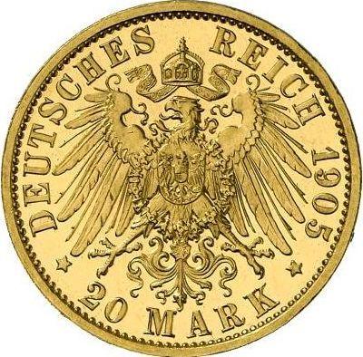 Rewers monety - 20 marek 1905 A "Meklemburgii-Strelitz" - cena złotej monety - Niemcy, Cesarstwo Niemieckie