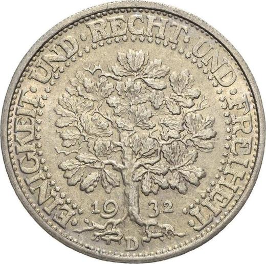 Reverso 5 Reichsmarks 1932 D "Roble" - valor de la moneda de plata - Alemania, República de Weimar