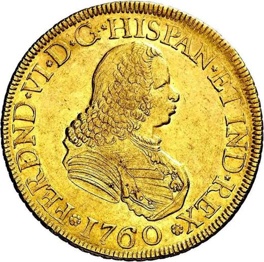 Anverso 8 escudos 1760 PN J - valor de la moneda de oro - Colombia, Fernando VI