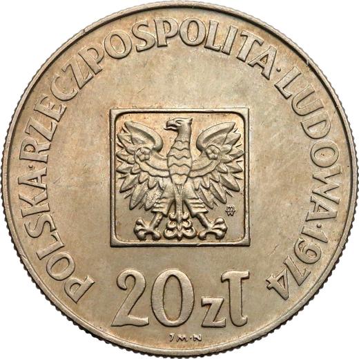 Аверс монеты - Пробные 20 злотых 1974 года MW JMN "30 лет Польской Народной Республики" Медно-никель - цена  монеты - Польша, Народная Республика