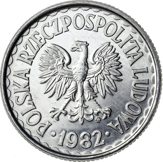Аверс монеты - 1 злотый 1982 года MW - цена  монеты - Польша, Народная Республика