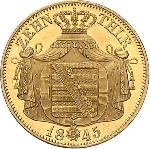 Reverso 10 táleros 1845 F - valor de la moneda de oro - Sajonia, Federico Augusto II