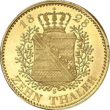 Реверс монеты - 10 талеров 1828 года S - цена золотой монеты - Саксония-Альбертина, Антон