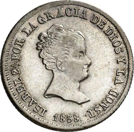 Anverso 2 reales 1838 M CL - valor de la moneda de plata - España, Isabel II