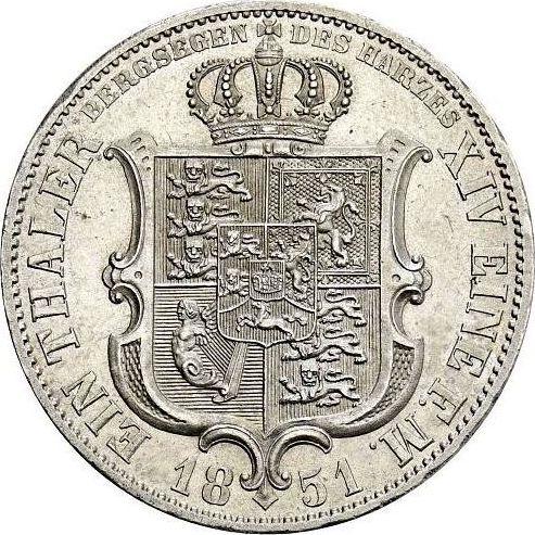 Rewers monety - Talar 1851 B Bergsegen-des Harzes - cena srebrnej monety - Hanower, Ernest August I