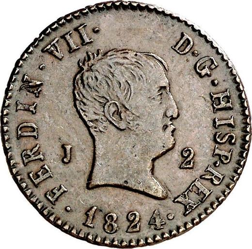 Anverso 2 maravedíes 1824 J "Tipo 1824-1827" - valor de la moneda  - España, Fernando VII