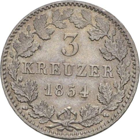 Реверс монеты - 3 крейцера 1854 года - цена серебряной монеты - Бавария, Максимилиан II
