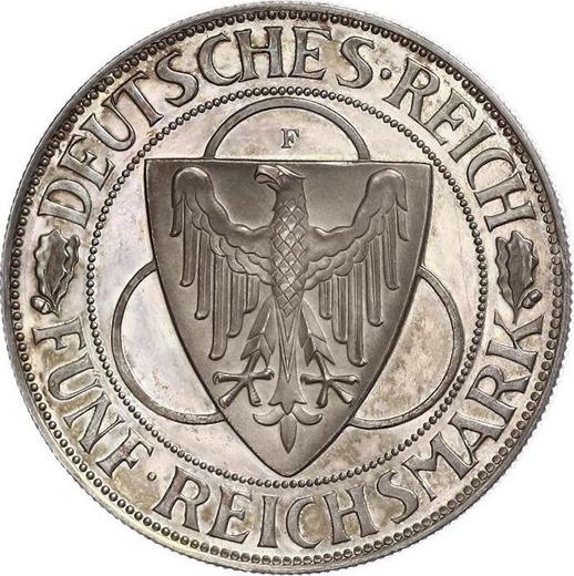 Аверс монеты - 5 рейхсмарок 1930 года F "Освобождение Рейнской области" - цена серебряной монеты - Германия, Bеймарская республика